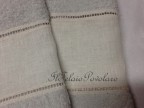 1 - coppia asciugamani  in  spugna grigia con bordo lino avorio