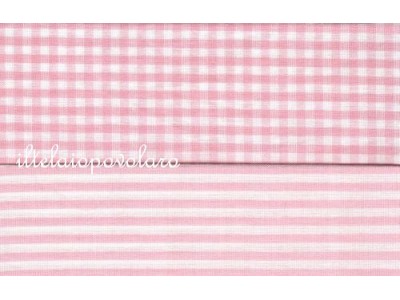 tessuto cotone quadretto rosa baby-bianco
