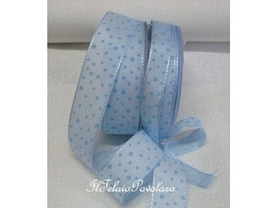 nastro velato - azzurro  con pois - cm. 2,5