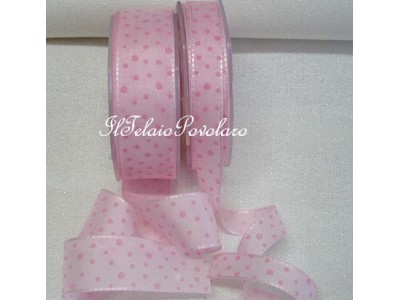 nastro velato - rosa a pois - h. 1,5 cm.