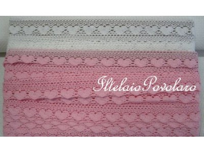merletto fuselli  a cuorici h. cm 2 - rosa