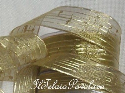 nastro organza  lurex oro note musicali  cm. 2,5