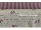 1b Linea shabby misto lino -  base naturale  scitte e roselline viola