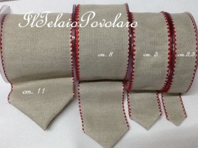 bordo aida color lino naturale h. cm. 11 rifinitura in rosso