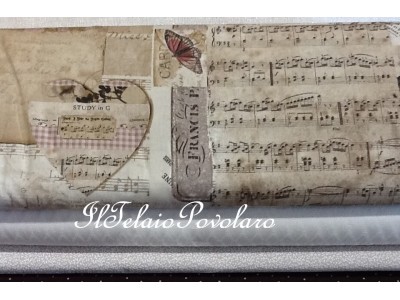 cotonina Linea musica -  cuori + fiori + righi musicali - nocciola
