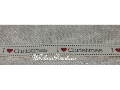 1 Nastro con scritta stampata ''I love Christmas''  in nero