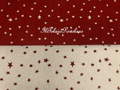 1c Linea shabby misto lino rosso scuro stelle grezzo chiaro