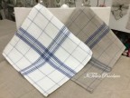 1 Tovaglietta lino  fondo bianco quadro blu