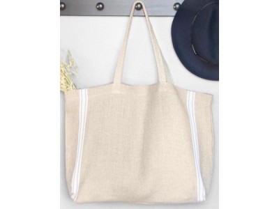 borsa in lino naturale con righe bianche